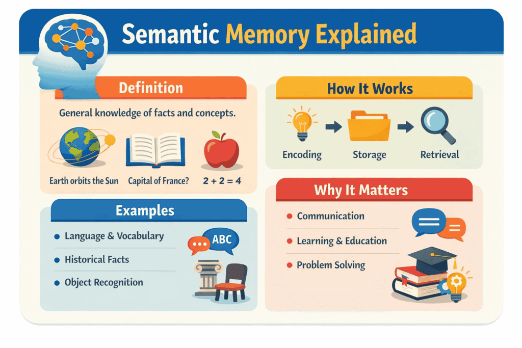 Infor graphic showing what is semantic memory & how it works