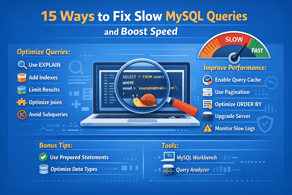Infographic showing ways to fix slow mysql queries