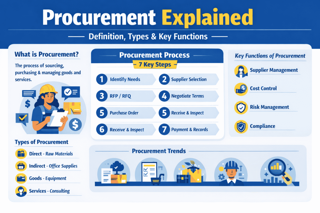 infographic explaining Procurement definition, types and examples