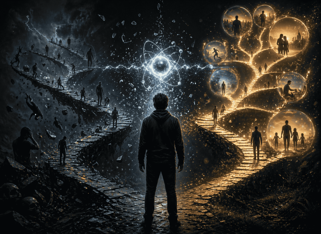 Quantum immortality infographic explaining the quantum theory