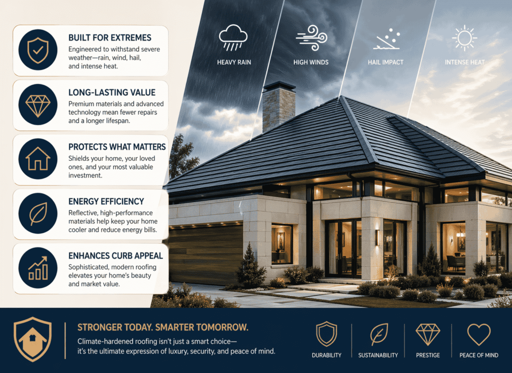 Infographic image showing Why Climate-Hardened Roofing is the New Luxury Standard