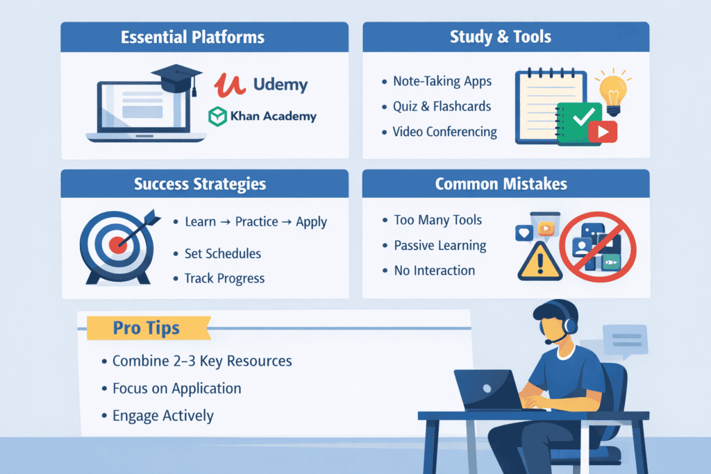 Infographic showing best distance learning resources & tips