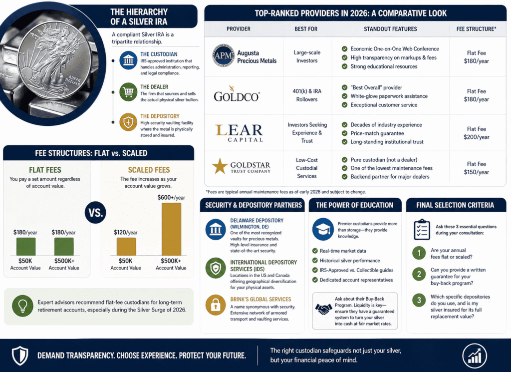 infographic iamge showing The Ultimate List of Silver IRA Custodians: What Top-Tier Providers Offer in 2026