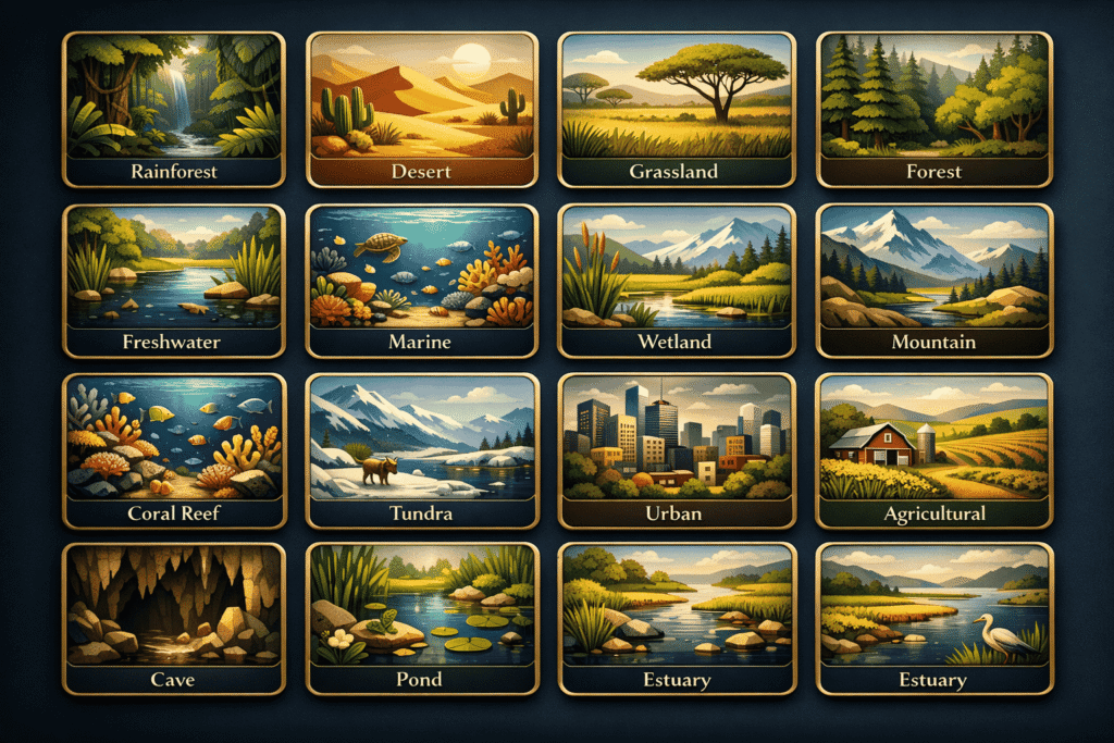 ecosystem examples infographic showing 15 different ecosystem graphics