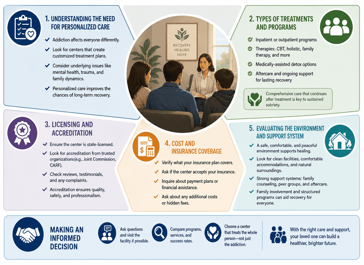 Infographic image is showing graphics related to how to choose an alcohol and drug treatment center
