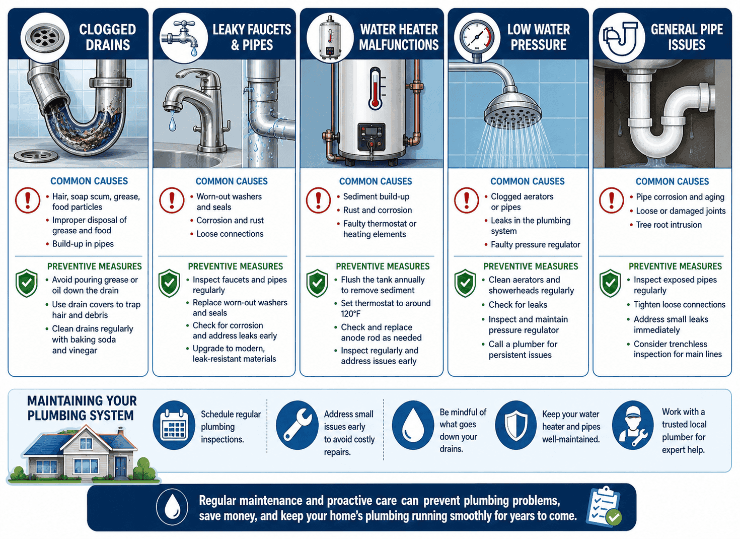 Infographic image is showing most common plumbing issues home owners face
