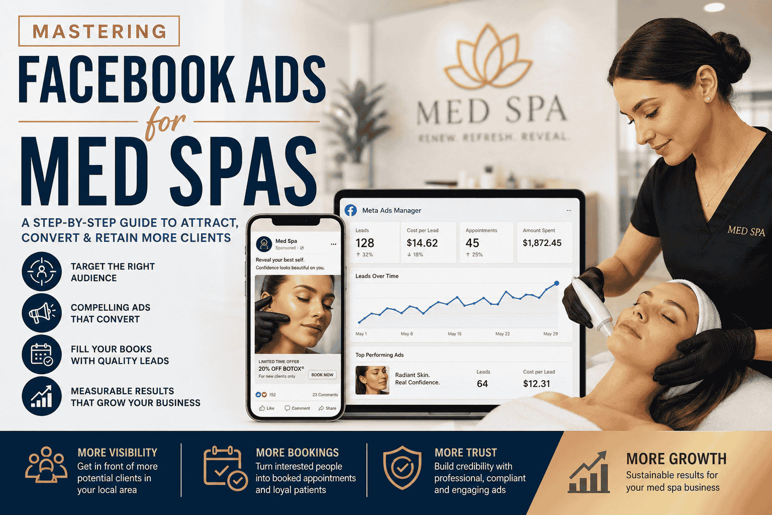 Infographic image is showing why it is is important to master facebook ads for med spas