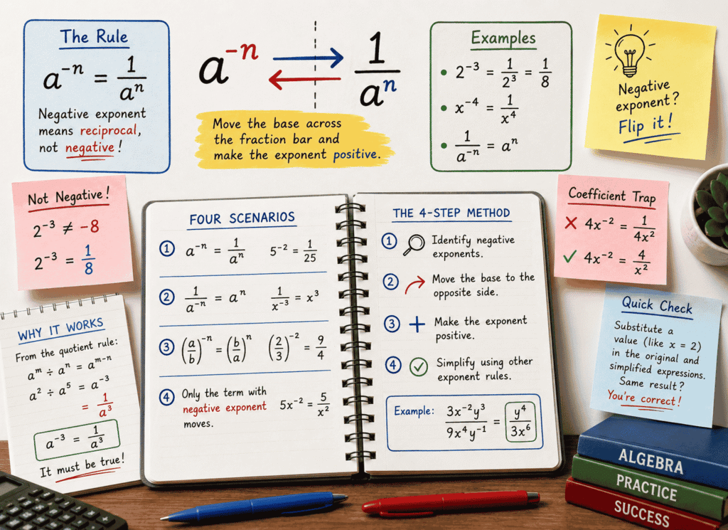 Image is explaining negative the exponent rule