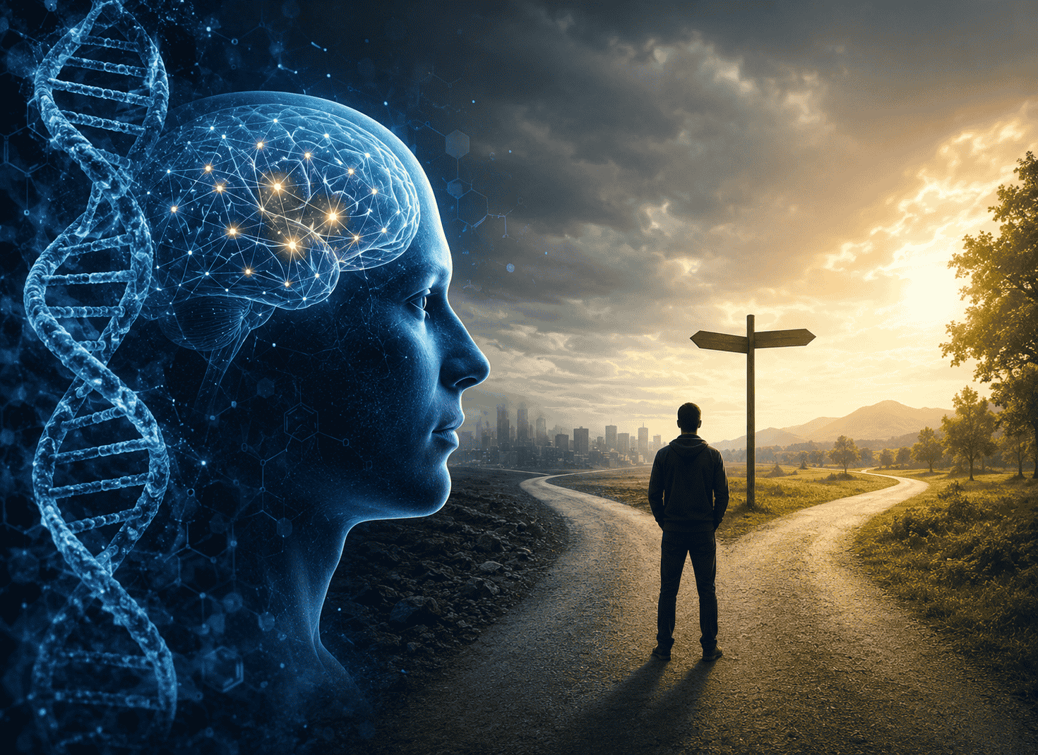 The image contains graphics explaining biological determinism