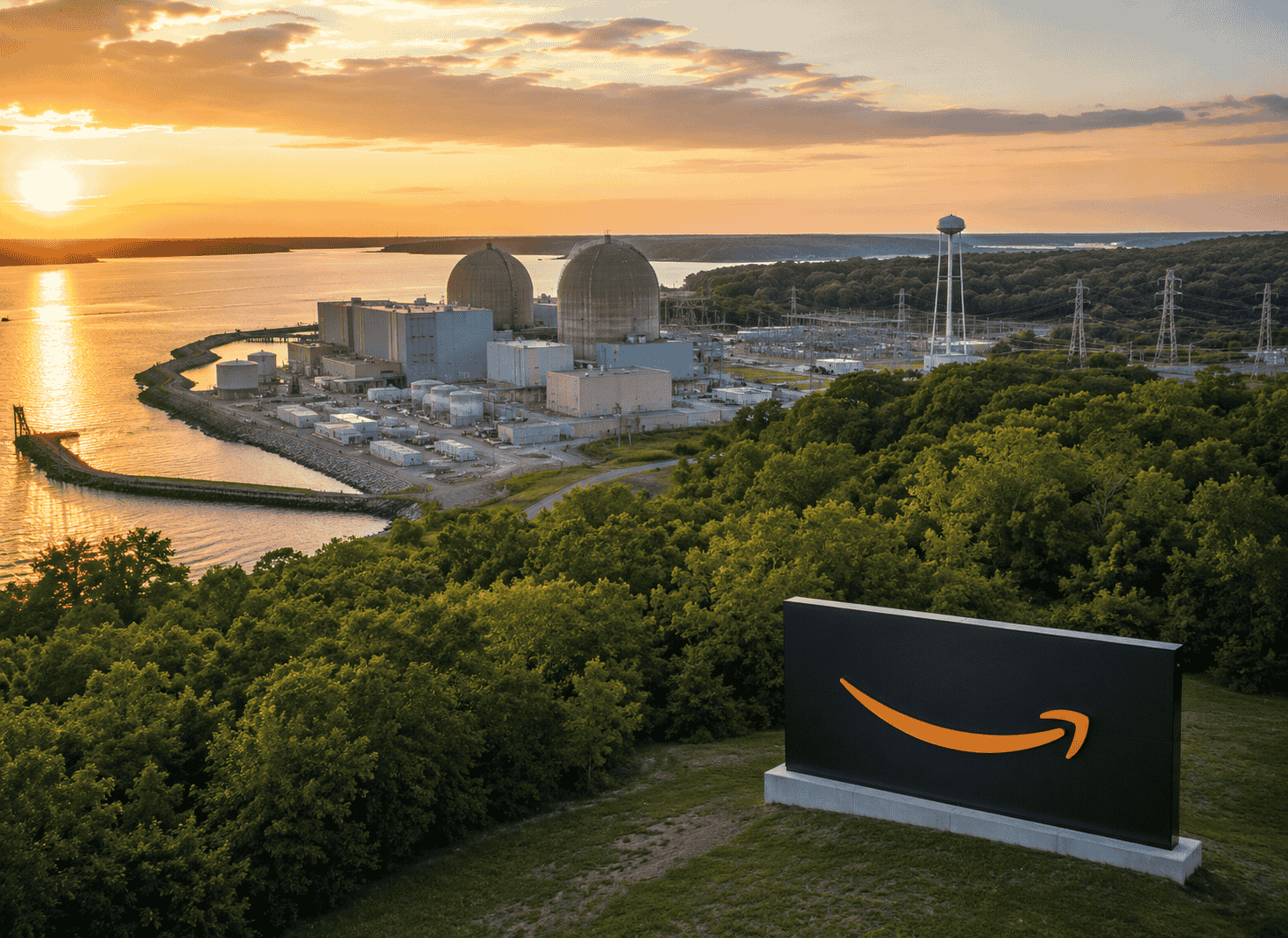 calvert cliffs nuclear power plant with amazon logo sign board
