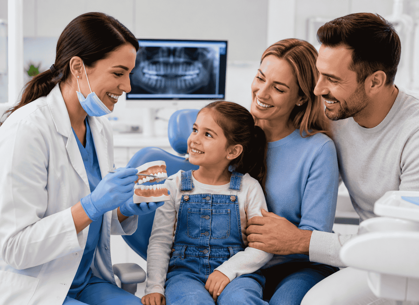 A family is consulting a dental care provider