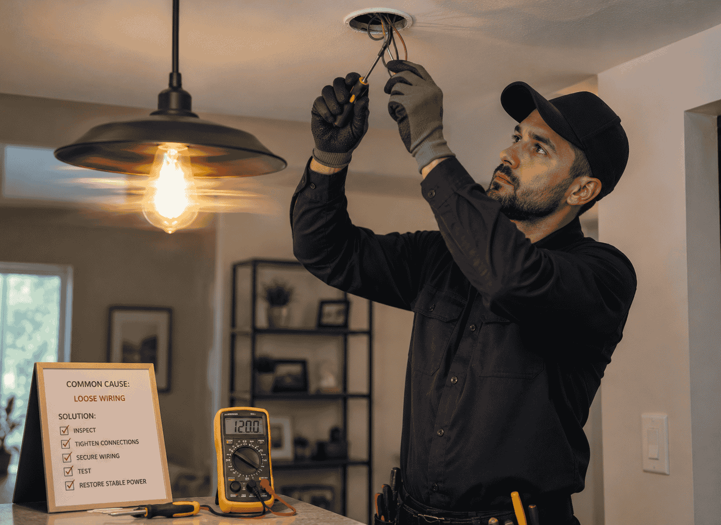 An electrician fixing flickering light