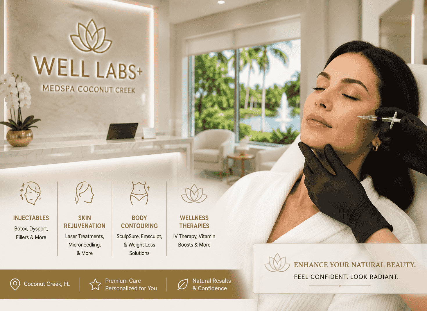 Infographic image has graphics explaining the benefits of Medspa coconut creek Well Labs