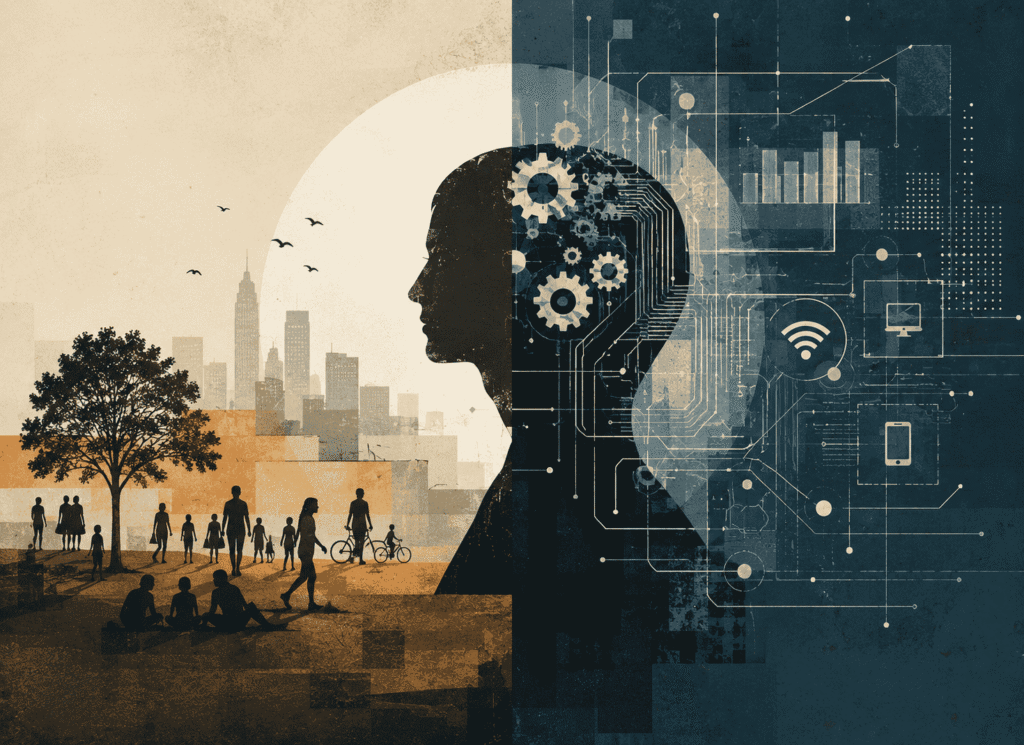 The image contains graphics explaining technological determinism