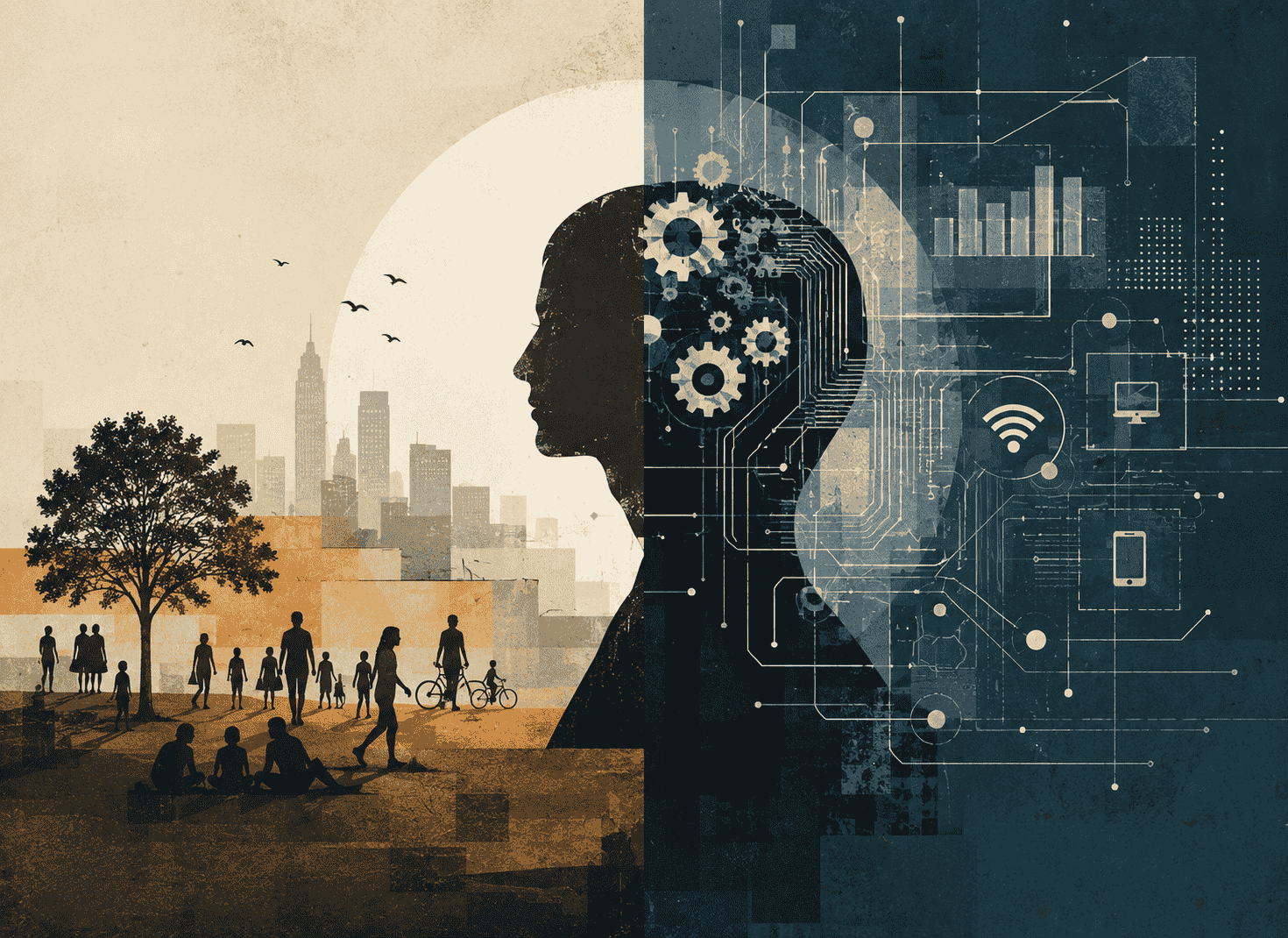 The image contains graphics explaining technological determinism