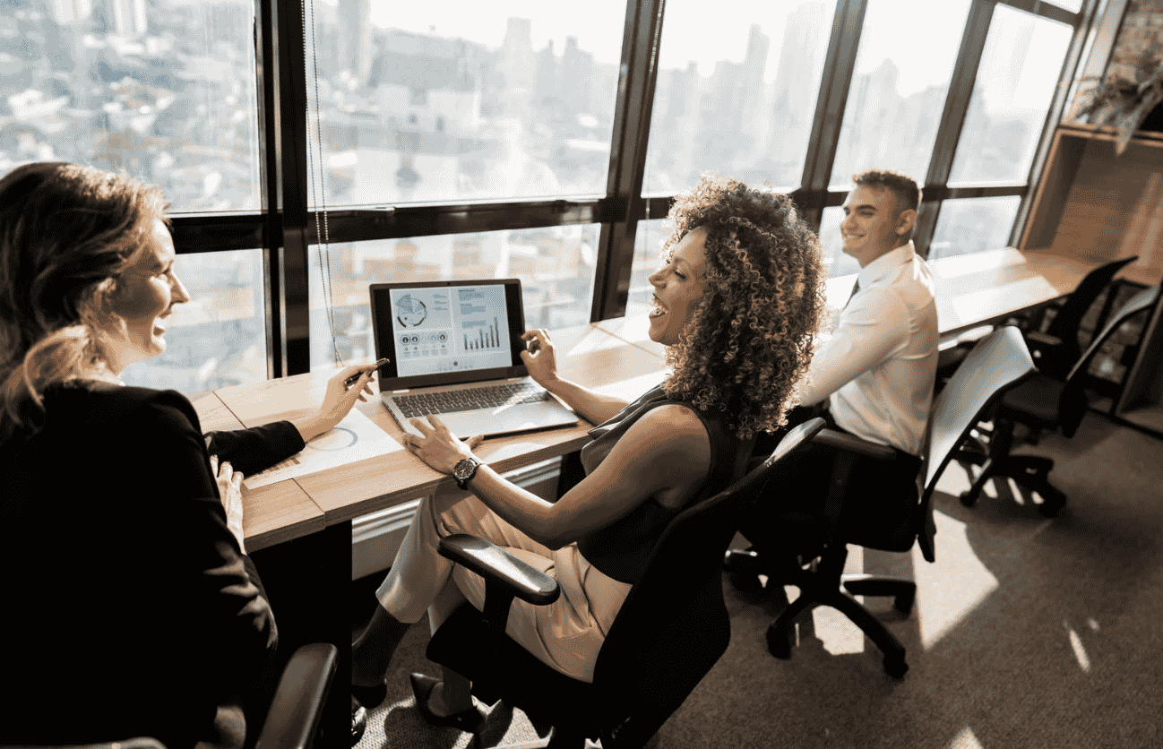Employees sitting in a coworking space
