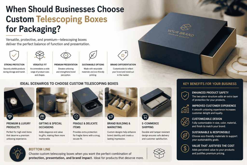 Telescoping boxes benefits infographic image