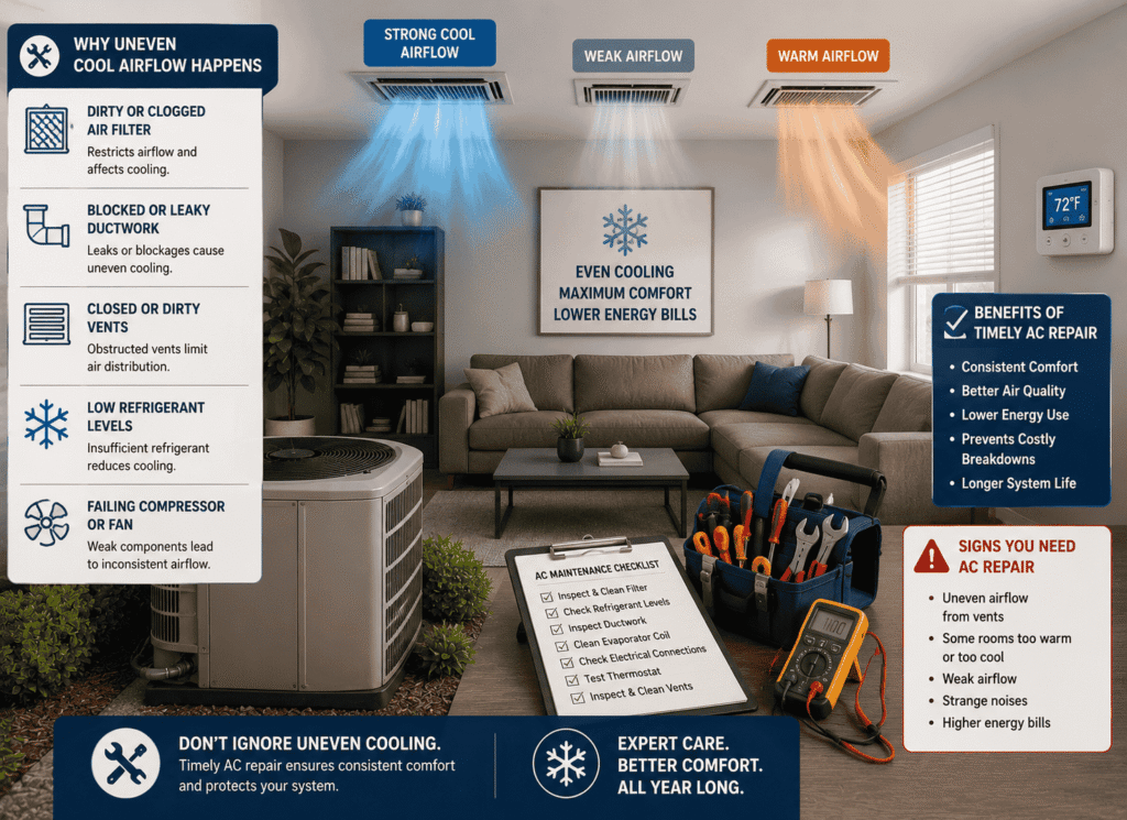 Infographic image contains graphics showing the benefits of ac repair