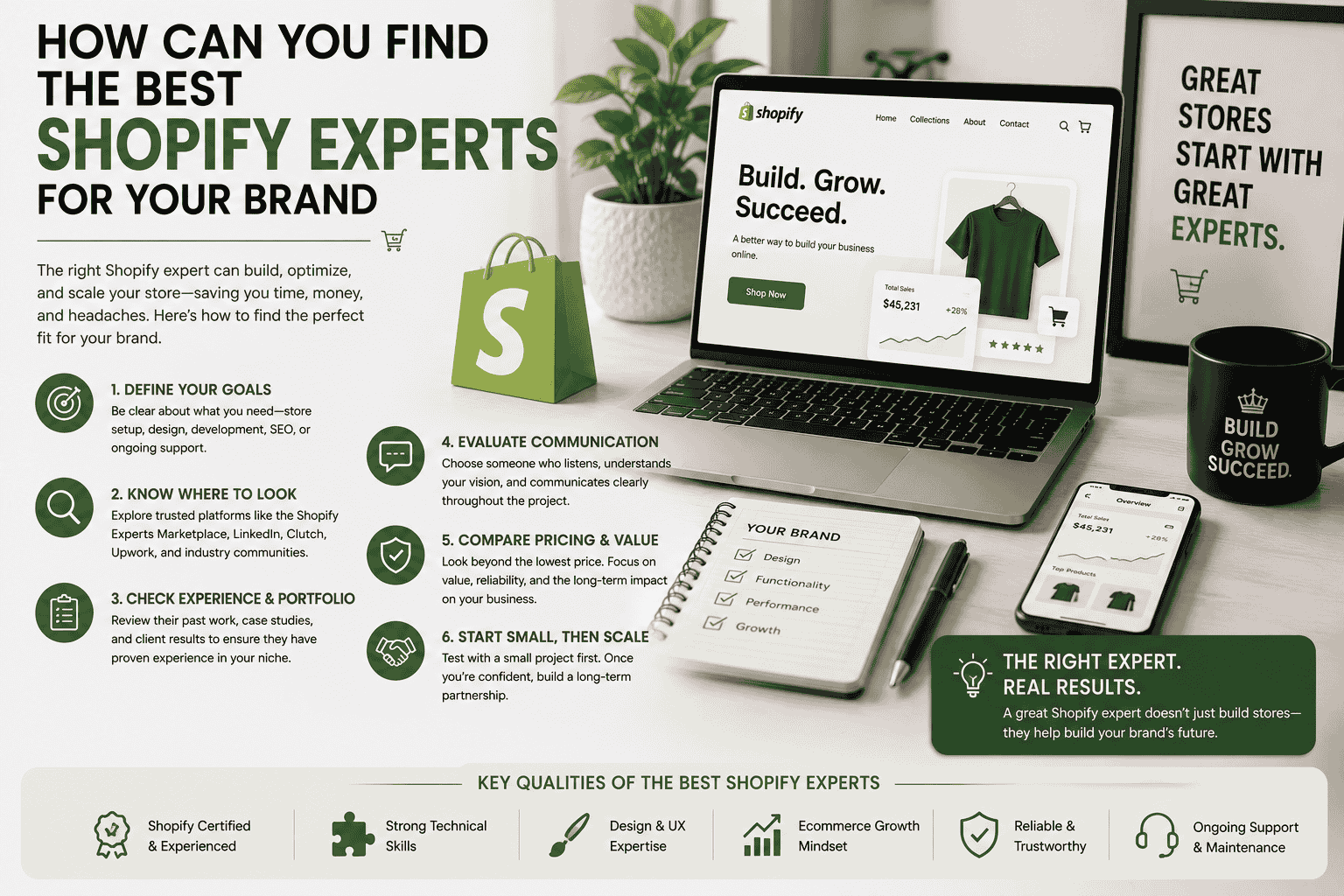 Infographic image contains graphics and paragraphs describing How to Find The Best Shopify Experts For Your Brand