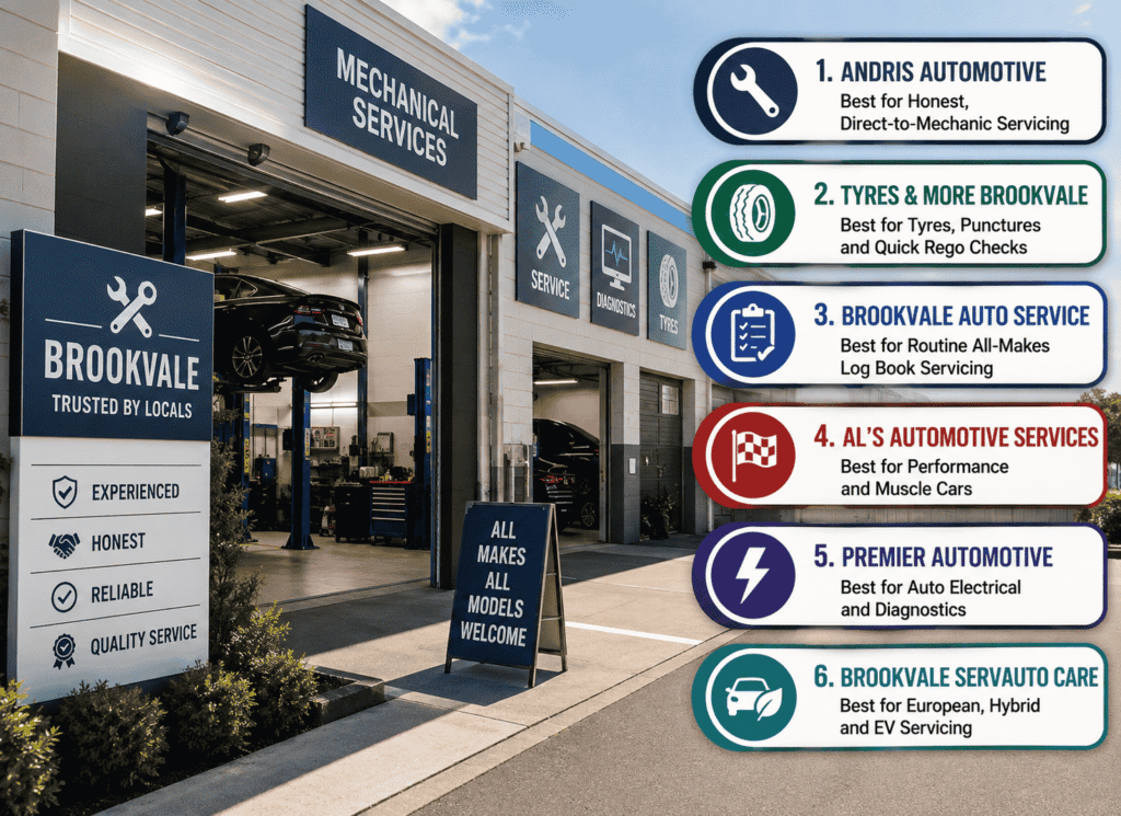 Infographic image is describing 6 best mechanics in Brookvale