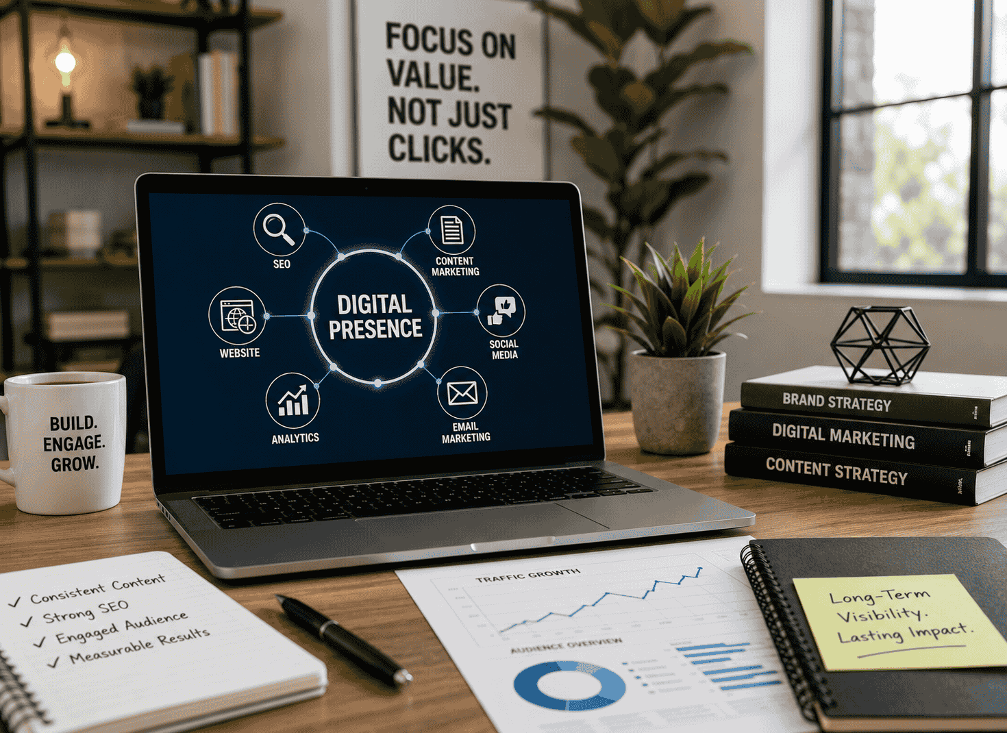Digital presence written on a monitor screen