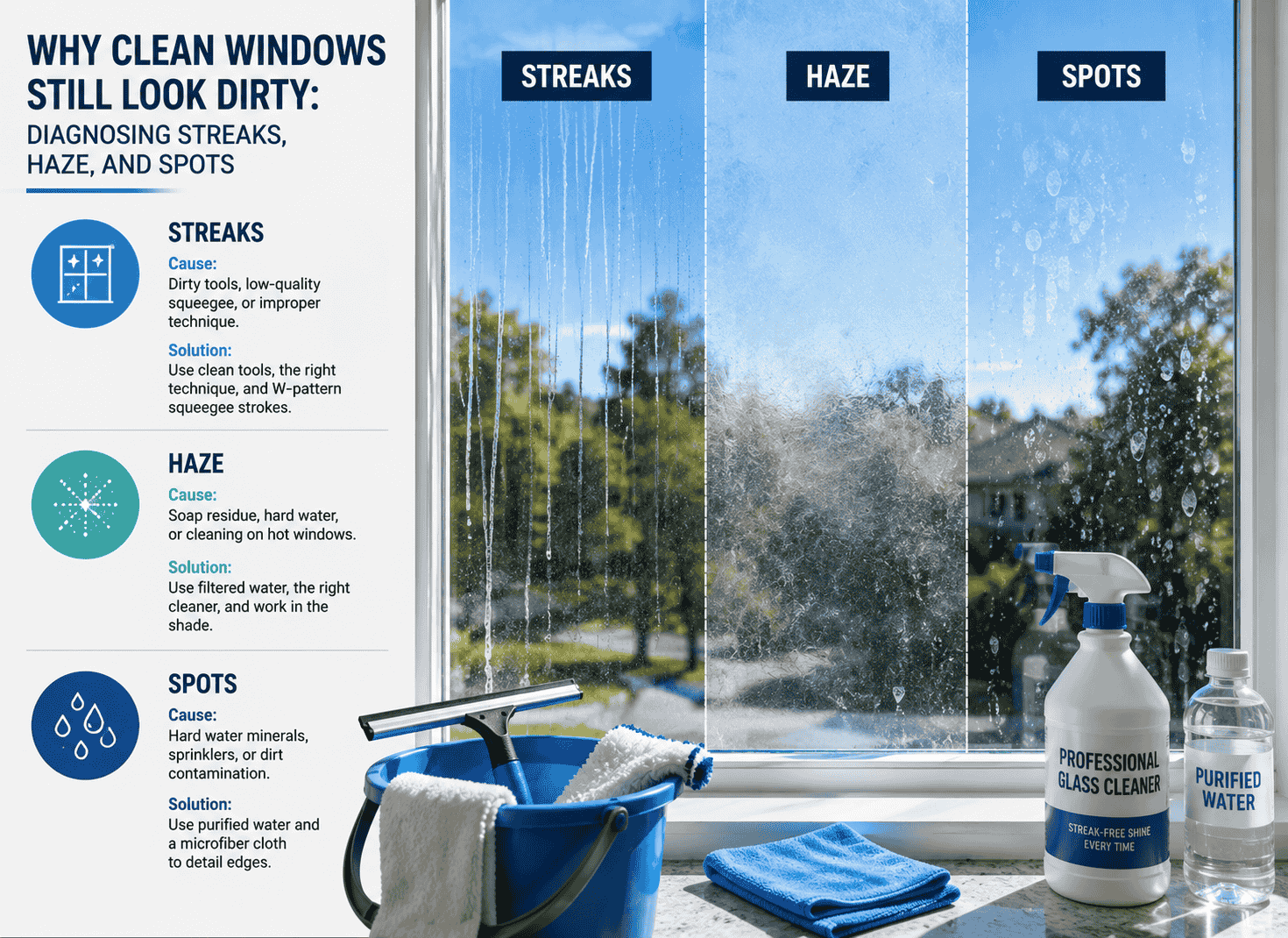 Infographic contains graphics explaining Why Clean Windows Still Look Dirty