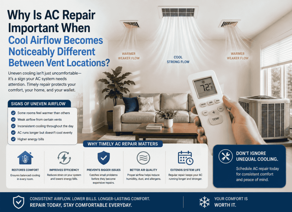 Cool Airflow Becomes Noticeably Different Between Vent Locations