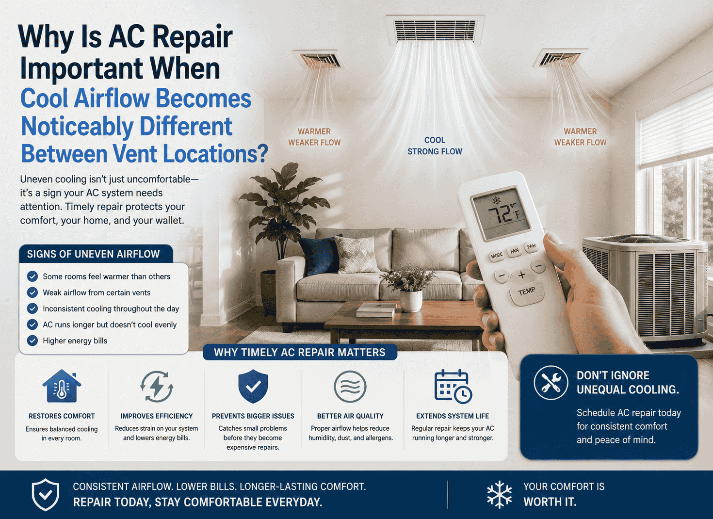 Cool Airflow Becomes Noticeably Different Between Vent Locations