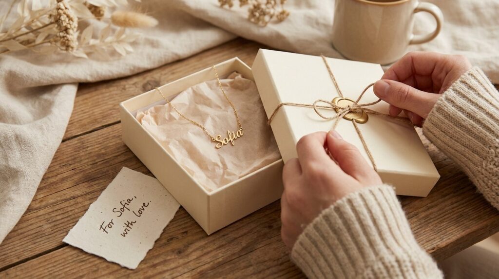 A personalized gift: Necklace with a gift box