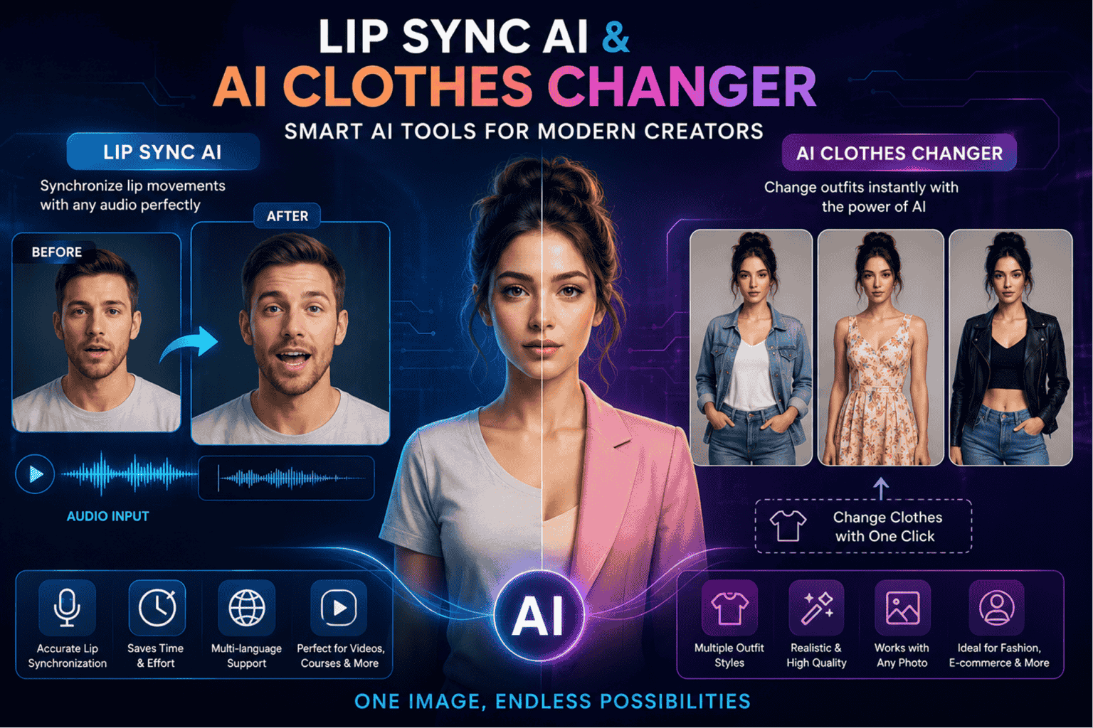 Lip sync AI and AI clothes changer