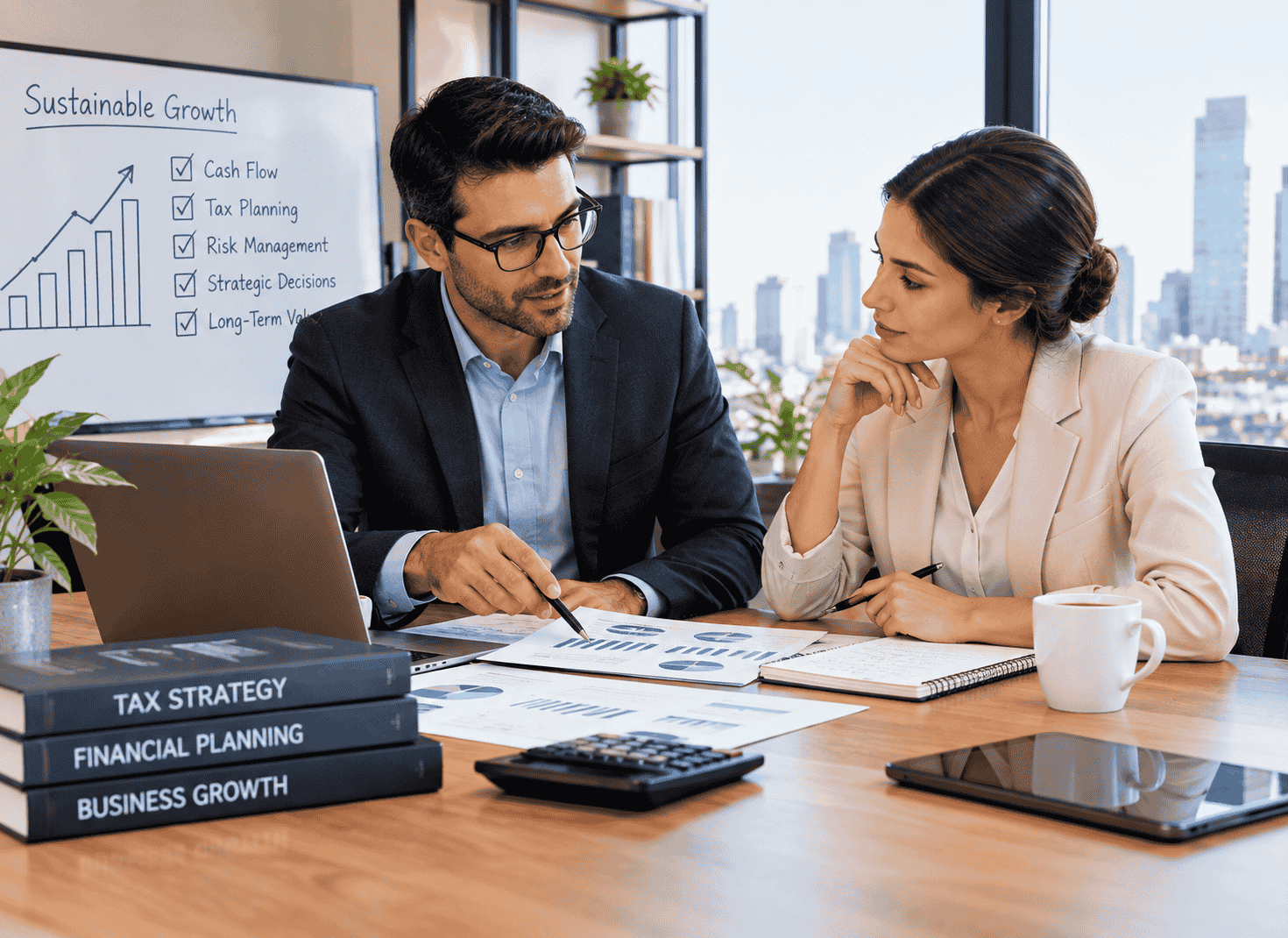 A CPA is discussing business growth with an entrepreneur