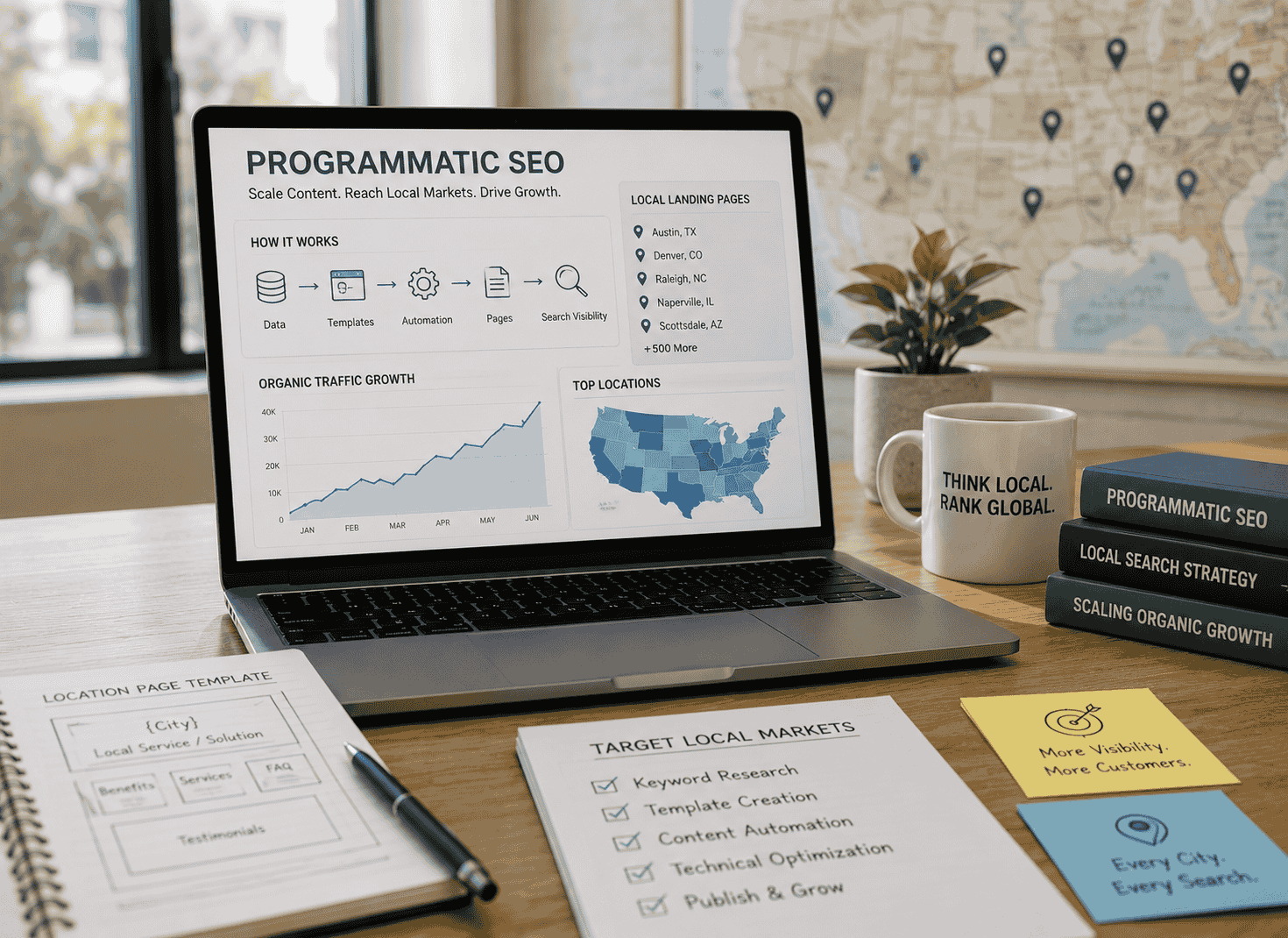 A laptop screen showing Programmatic SEO analytics